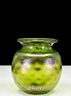 Loetz Art Nouveau Creta Kugle Optisch Vase Iridescent Green Bohemia/Czech Glass