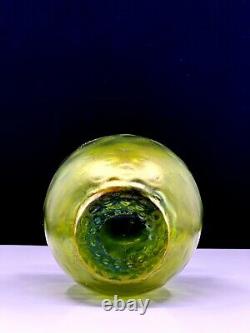 Loetz Art Nouveau Creta Kugle Optisch Vase Iridescent Green Bohemia/Czech Glass