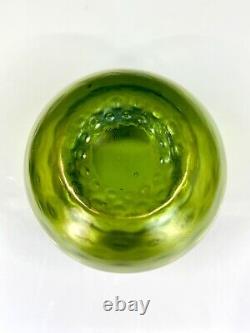 Loetz Art Nouveau Creta Kugle Optisch Vase Iridescent Green Bohemia/Czech Glass