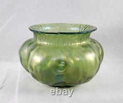 Loetz Art Nouveau Creta Rusticana Bohemian Green Melon Iridized Vase 4 tall