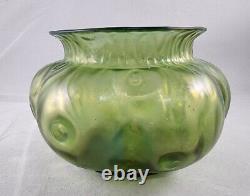 Loetz Art Nouveau Creta Rusticana Bohemian Green Melon Iridized Vase 4 tall