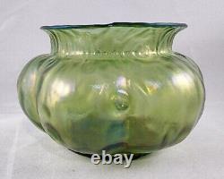 Loetz Art Nouveau Creta Rusticana Bohemian Green Melon Iridized Vase 4 tall