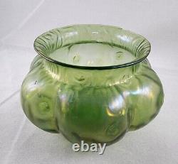 Loetz Art Nouveau Creta Rusticana Bohemian Green Melon Iridized Vase 4 tall