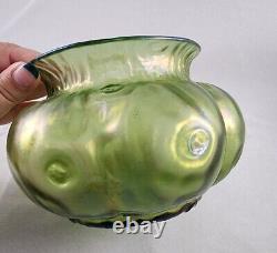 Loetz Art Nouveau Creta Rusticana Bohemian Green Melon Iridized Vase 4 tall