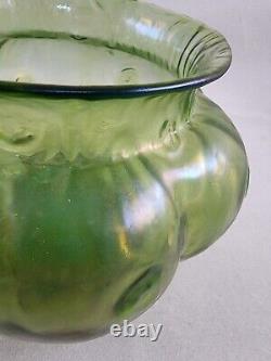 Loetz Art Nouveau Creta Rusticana Bohemian Green Melon Iridized Vase 4 tall