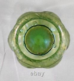 Loetz Art Nouveau Creta Rusticana Bohemian Green Melon Iridized Vase 4 tall