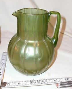 Loetz Art Nouveau Glass Neptune Green Iridescent Pitcher Art Glass