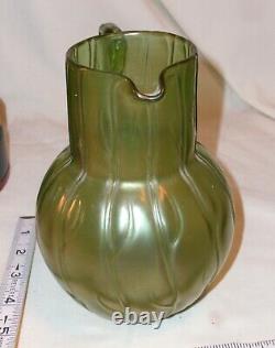 Loetz Art Nouveau Glass Neptune Green Iridescent Pitcher Art Glass