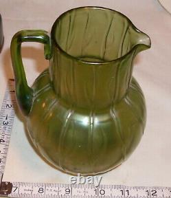 Loetz Art Nouveau Glass Neptune Green Iridescent Pitcher Art Glass