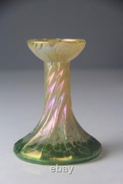 Loetz Art Nouveau Gold to Green Iridescent Oil Spot Art Glass Vase