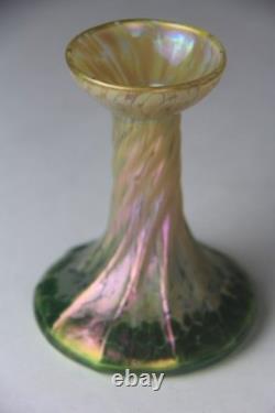 Loetz Art Nouveau Gold to Green Iridescent Oil Spot Art Glass Vase