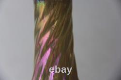 Loetz Art Nouveau Gold to Green Iridescent Oil Spot Art Glass Vase