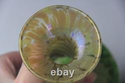 Loetz Art Nouveau Gold to Green Iridescent Oil Spot Art Glass Vase