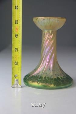 Loetz Art Nouveau Gold to Green Iridescent Oil Spot Art Glass Vase