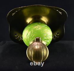 Loetz Art Nouveau Green Iridescent Art Glass and Brass Inkwell c1915