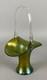 Loetz Art Nouveau Iridescent Green Art Glass Basket 10tall