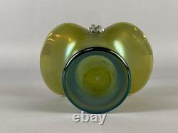 Loetz Art Nouveau Iridescent Green Art Glass Basket 10Tall
