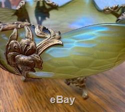 Loetz Art Nouveau Iridescent Metal Mounted Bowl