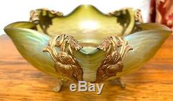 Loetz Art Nouveau Iridescent Metal Mounted Bowl