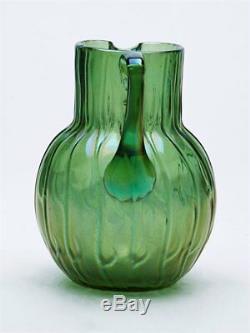 Loetz Art Nouveau Neptun Iridescent Green Glass Jug C. 1900