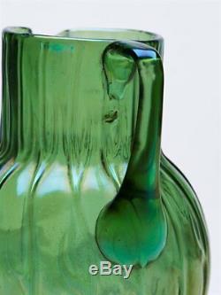 Loetz Art Nouveau Neptun Iridescent Green Glass Jug C. 1900