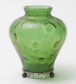 Loetz Art Nouveau Rusticana Iridescent Glass Vase With Silver Plated Mount