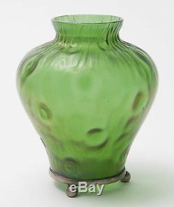 Loetz Art Nouveau Rusticana Iridescent Glass Vase With Silver Plated Mount