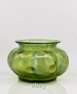 Loetz Blown Glass Bowl Rusticana Iridescent Green Art Nouveau Czech Republic