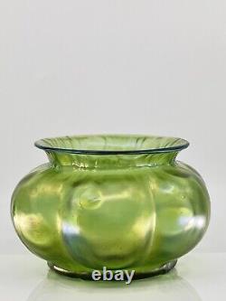 Loetz Blown Glass Bowl Rusticana Iridescent Green Art Nouveau Czech Republic