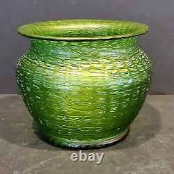 Loetz Bohemia Iridescent Crete Chine Art Nouveau Green thread Vase Approx 4.5H