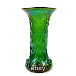 Loetz Bohemian Glass Vase Lustre Iridescent Green Embossed Design 1900s Nouveau