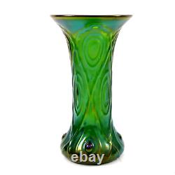 Loetz Bohemian Glass Vase Lustre Iridescent Green Embossed Design 1900s Nouveau