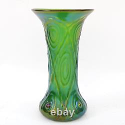 Loetz Bohemian Glass Vase Lustre Iridescent Green Embossed Design 1900s Nouveau