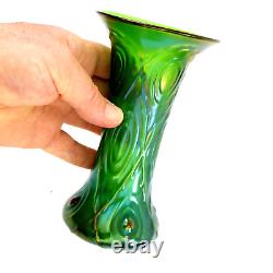 Loetz Bohemian Glass Vase Lustre Iridescent Green Embossed Design 1900s Nouveau