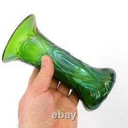 Loetz Bohemian Glass Vase Lustre Iridescent Green Embossed Design 1900s Nouveau