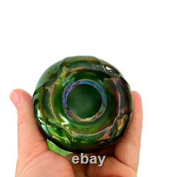 Loetz Bohemian Glass Vase Lustre Iridescent Green Embossed Design 1900s Nouveau