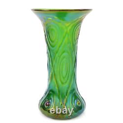 Loetz Bohemian Glass Vase Lustre Iridescent Green Embossed Design 1900s Nouveau