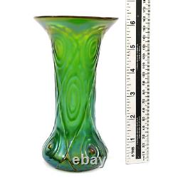 Loetz Bohemian Glass Vase Lustre Iridescent Green Embossed Design 1900s Nouveau