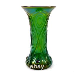 Loetz Bohemian Glass Vase Lustre Iridescent Green Embossed Design 1900s Nouveau