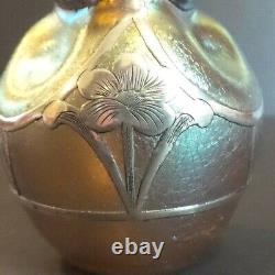 Loetz CANDIA SILBERIRIS Sterling Silver Overlay Art Nouveau 3.5 Cabinet Vase