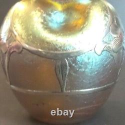 Loetz CANDIA SILBERIRIS Sterling Silver Overlay Art Nouveau 3.5 Cabinet Vase