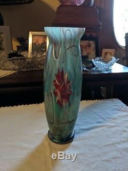 Loetz Cased Art Glass Vase Bluish Iridescent Threaded & Flowers Pallme Konig