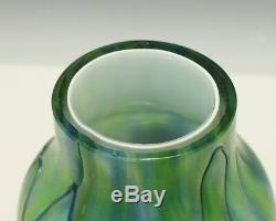 Loetz Cased Art Glass Vase Green Iridescent Threaded & Flowers Pallme Konig