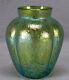 Loetz Creda Papillon Green Iridescent Bohemian 4 3/4 Inch Glass Vase Circa 1900