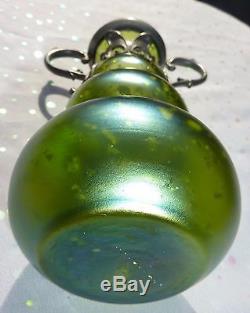 Loetz Creta Cephalonia Art Glass Vase Metal Mounts Antique Art Nouveau Glass