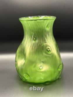 Loetz Creta Rusticana Art Nouveau Iridescent Green Vase