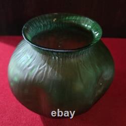 Loetz Creta Vase Antique Art Glass Bohemian Nouveau Green Iridescent