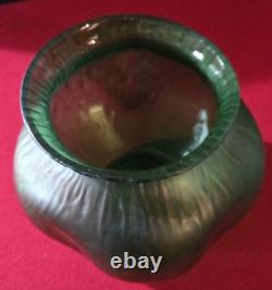 Loetz Creta Vase Antique Art Glass Bohemian Nouveau Green Iridescent