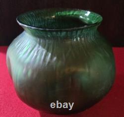Loetz Creta Vase Antique Art Glass Bohemian Nouveau Green Iridescent