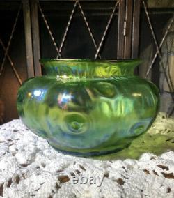 Loetz Crete Rusticana Bohemian Green Iridescent Art Nouveau Glass Vase c. 1900